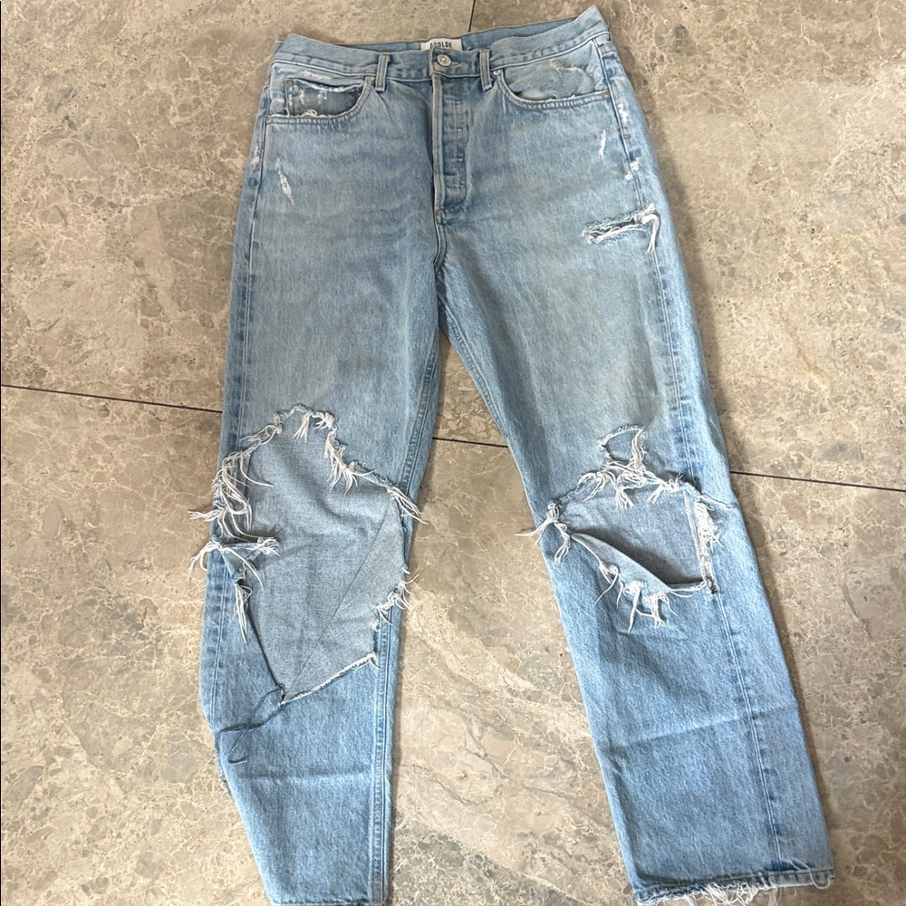 Agolde Vintage Blue Ripped Straight Leg Jeans